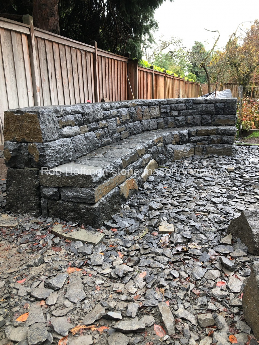 Basalt stone bench.