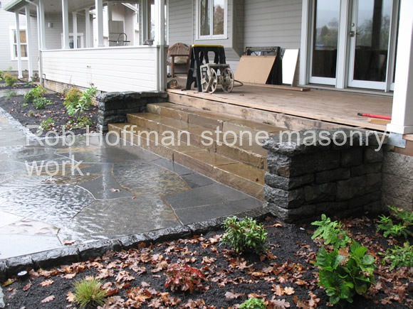 Columbia River basalt walls and Frontier sandstone steps.  Iron Mountain patio.