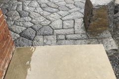 Basalt patio and walls. Limestone caps