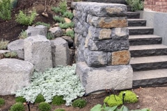 Basalt wall, boulders, and steps